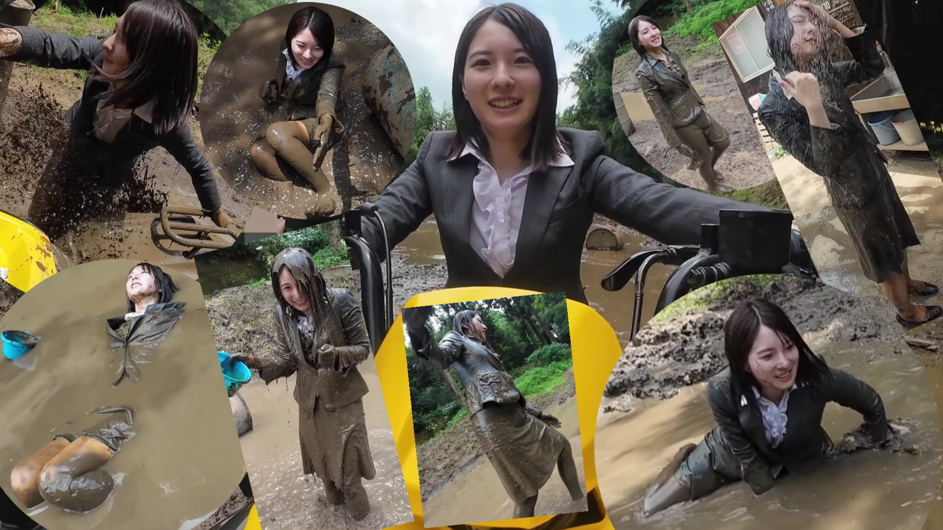 泥にまみれながら、バギーと泥遊びを楽しむ女性モデル1